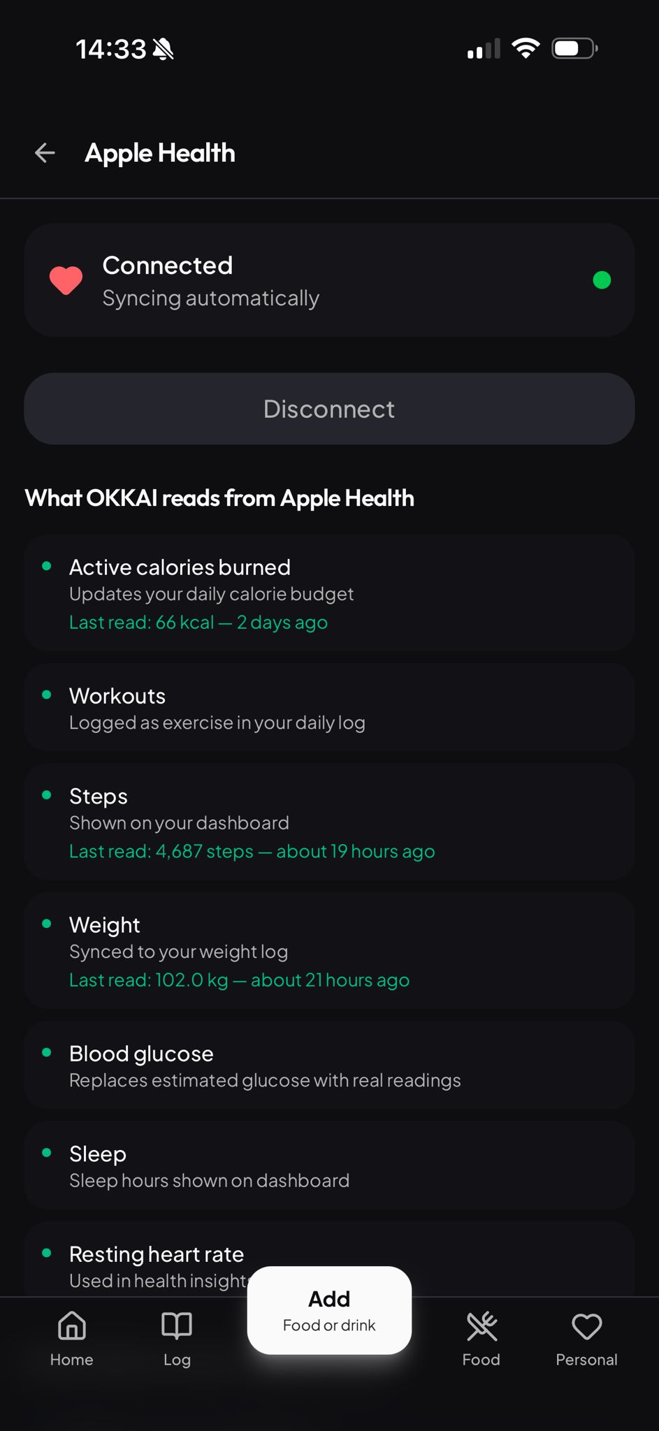 Apple Health integration screen