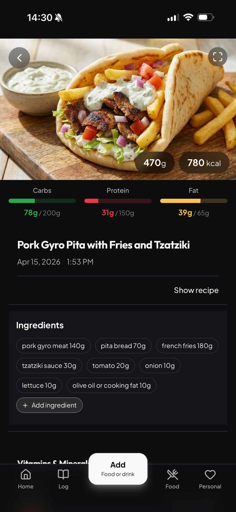 Food nutrition detail